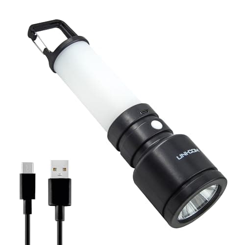 Image of Uni-Com Rechargeable Torch with Integrated Lantern – Compact 1W LED Torch & 3 LED Warm Light Lantern, Carabiner Hook & Included USB-C Charging Cable for Camping, DIY, Home & Emergency Use