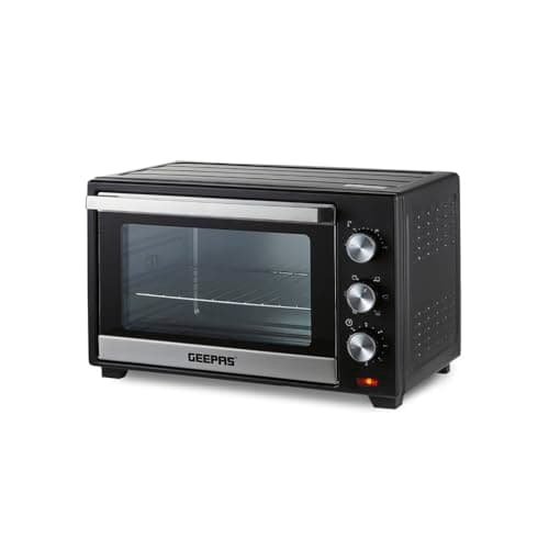 Image of GEEPAS 30L Mini Oven & Grill | Electric Oven with Rotisserie Baking Roasting Grilling | 1600W Temp Control 100–230°C Double Glass Door 60min Timer Auto Shut Off Bell Compact for Dorm Caravan Kitchen