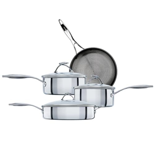 Image of Circulon SteelShield C Series Stainless Steel Induction Hob Pan Set of 4 - Pots and Pans Set with Hybrid Non Stick, Metal Utensil Safe & Dishwasher Safe Cookware