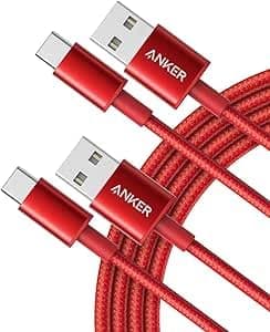Image of Anker USB C Charger Cable, 2-Pack 10 ft (3 m) USB to USB C, USB A to USB C Braided Phone Charger Cable for iPhone 17/16/15, iPad Pro, Samsung Galaxy, and More(Red
