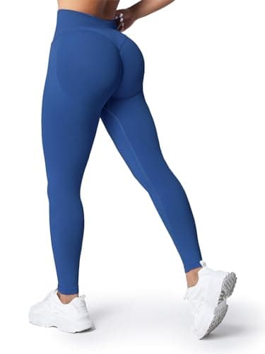 Image of Nlieanuc Seamless Butt Lifting Gym Leggings for Women UK - Mid Waist Tummy Control Yoga Pants Workout Scrunch Bums Activewear Leggings Blue