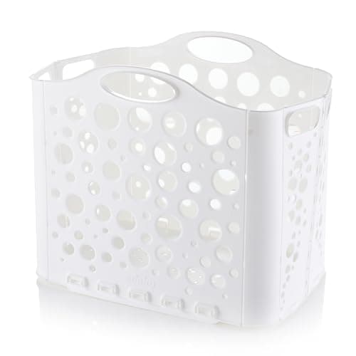 Image of Minky Flat Store Laundry Basket, Compact & Foldable, 34L Collapsible Laundry Hamper, Space-Saving Washing Basket with Handles, Fold Flat Design for Easy Storage (White)