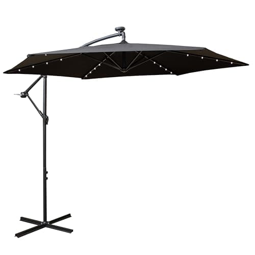 Image of Samuel ALEXANDER 3m Solar Powered Cantilever Lit Banana Garden Parasol with Crank Handle & White LED Lights with Parasol Cover Included (Black)