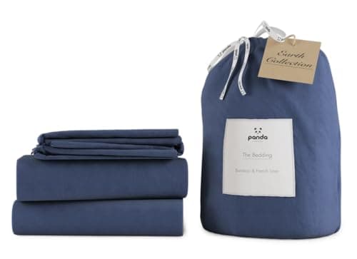 Image of Panda Bamboo & French Linen Complete Bedding Set | UK Super King - Midnight Navy