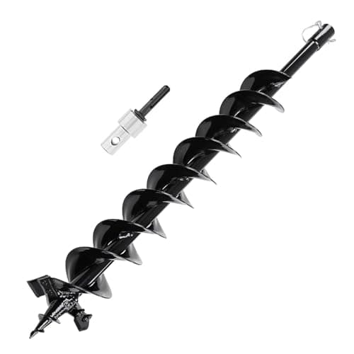 Image of Earth Auger Garden Drill Diameter 100 mm, Length 800 mm, Steel Earth Auger Drill For Fence Post Hole, Borer Ground, Petrol Spiral Digger, with Safety Bolts & Adapter (800mm×120mm)
