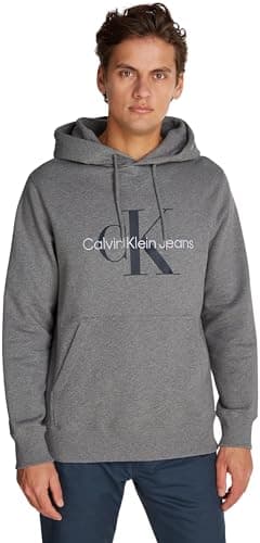 Image of Calvin Klein Men's Seasonal Monologo Regular Hoodie, Grey (Grey Heather), XS