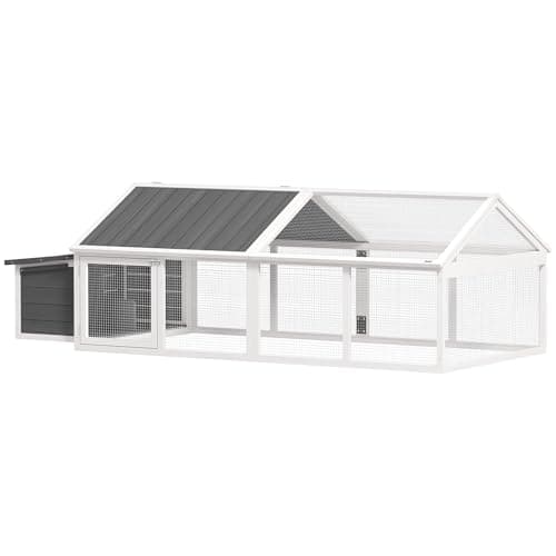 Image of PawHut Chicken Run, Wooden Chicken Coop with Nesting Box, Openable Roof for 4-8 Chickens, Rabbits, Ducks, for Garden - White