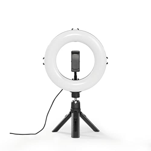 Image of Hama 00004657 SpotLight Smart 80 II LED Ring Light, 8" Ring w/ 96 LEDs, Warm White to Daylight Bright, Dimmable, Remote Control, Tripod w/Ball Head
