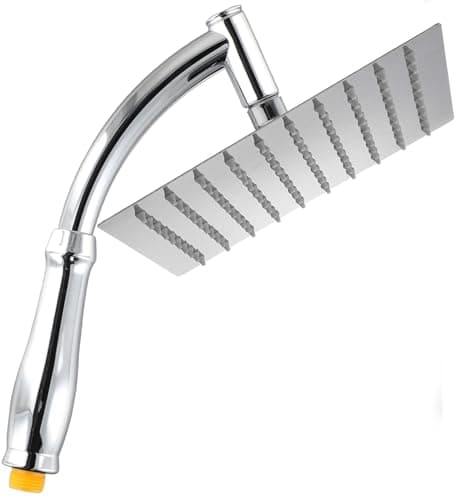 Image of SIEYESCITY Large Square Rainfall Shower Head and Handheld Shower Arm - High Pressure Rain Shower Heads with Extension Arm - Universal G1/2 Waterfall Showerhead 8 inch Silver