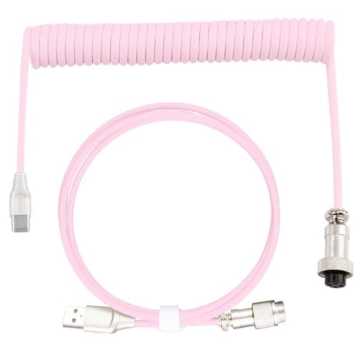 Image of ltteea Coiled Keyboard Cable 1.8m,Type-C To USB A TPU Spring Mechanical Cable with Detachable Metal Aviator Connector Extendable Custom Coiled USB-C for PC Laptop Gaming Keyboard (Pink)