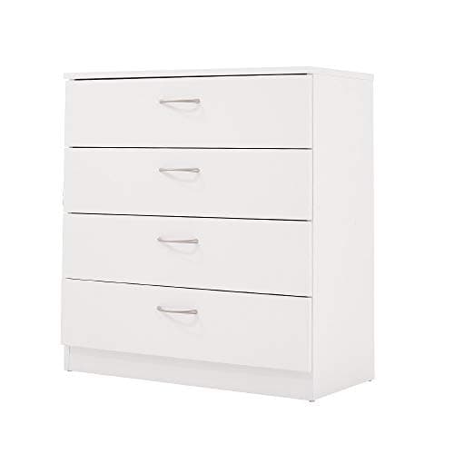 Image of 3/4/5 Drawer Cabinet, Chest of Drawers With Metal Handles and Runners Unique Anti-Bowing Drawer Support Bedroom Storage Furniture (White, 4 Drawer)