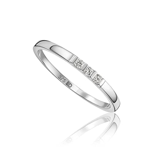 Image of MIORE 0.05 carat diamond Eternity Rings for Women, Anniversary Ring in 375 9ct White Gold, Solid Gold Rings with Jewellery Box for Gifting