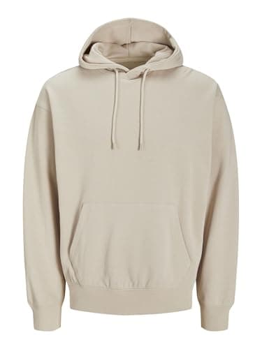 Image of JACK & JONES Mens Hoodies with Pocket, Drawstring Hooded Sweatshirt For Men UK, Moonbeam Colour, Size - M