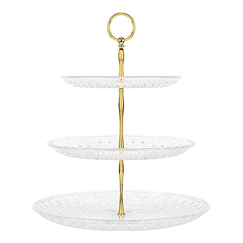 Image of Zykphao 3 Tiers Cake Stand, Cupcake Display Stand, Clear Acrylic Dessert Fruit Plates for Wedding Birthday Baby Shower Party Summer Afternoon Tea Silver