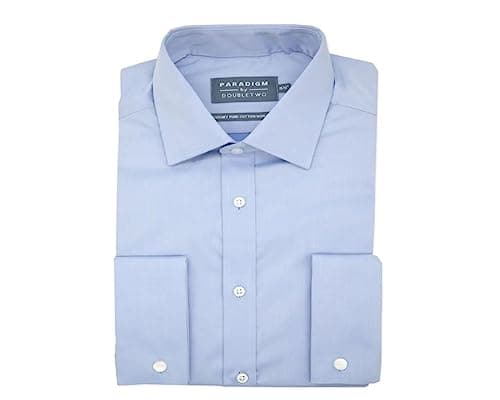 Image of Double TWO Men's Cotton Micro Twill Non Iron New Paradigm Luxury Double Cuff Shirt in Blue 23