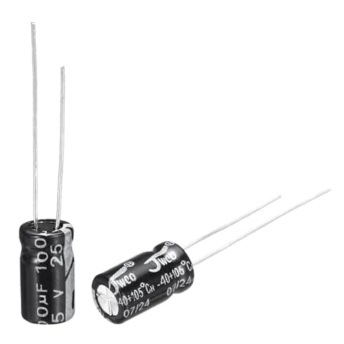 Image of sourcing map 100uF 25V 6x12mm Electrolytic Capacitor, Radial Leads Aluminum Capacitors for TV, LCD Monitor, VCD, 15Pcs