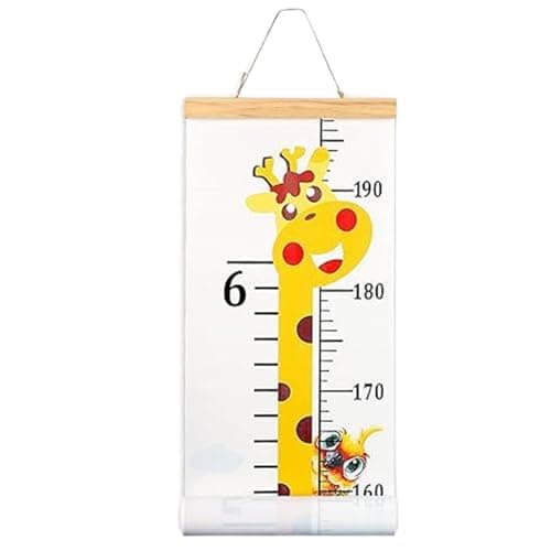 Image of Kids Height Growth Tracker - 120cm Removable Chart Wooden Canvas Wall Ruler with Lanyard | Reusable Decorative Measuring Tool for Kids Home Nursery Playroom