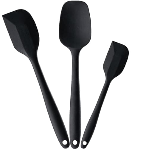 Image of V-Kitpater Silicone Spatula Set for Cooking Baking and Mixing, Food Grade Rubber Spatulas, High Heat Resistant for Nonstick Cookware, Dishwasher Safe BPA-Free, Black Kitchen Utensils, Pack of 3