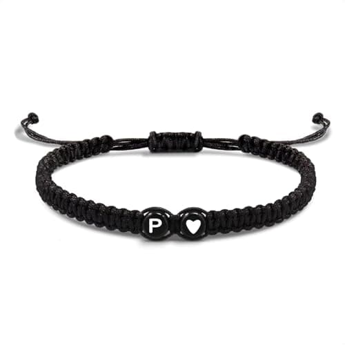 Image of EVEMATE Bracelet with Letter and Heart for couples and friends - Initial A-Z name - Braided friendshipband for women, men and Children (P)