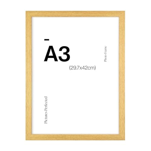Image of Contemporary Oak A3 Wooden Picture Frame for A3 (29.7 x 42cm) Photos or Pictures, Plexi Glass, Wall Mounted Landscape or Portrait