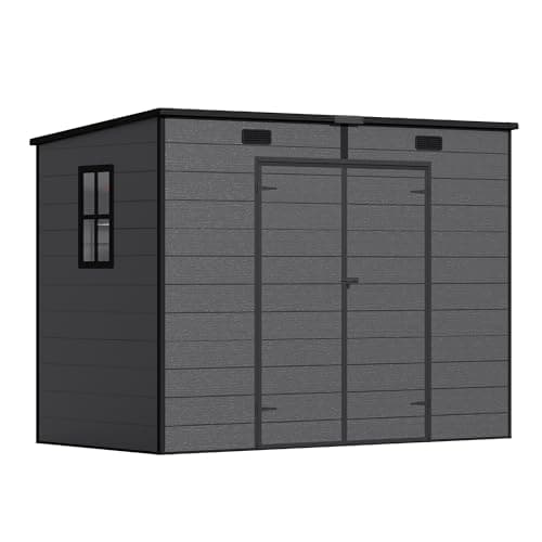 Image of Devoko Plastic Garden Shed 8x4 FT, Large Outdoor Storage Unit for Tools, Bikes, and Equipment, Weather-Resistant, Low Maintenance, Double-Wall Construction, for Garden, Backyard, Patio,Black