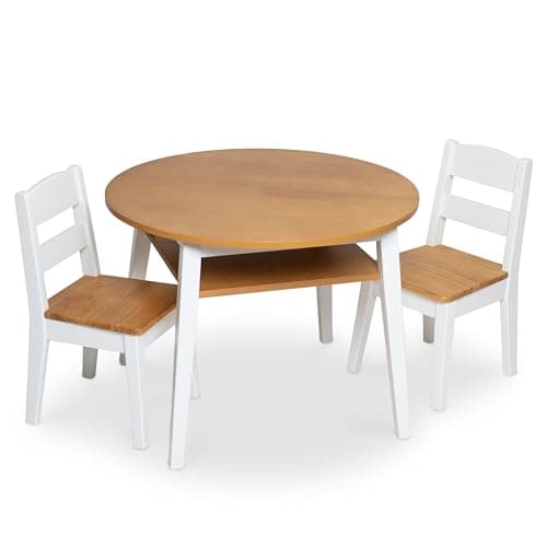 Image of Melissa & Doug Wooden Round Table and 2 Chairs Set – Light Woodgrain/White