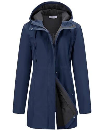 Image of Outdoor Ventures Softshell Jacket Ladies Rain Jacket Functional Rain Coat Windbreaker Waterproof Hiking Jacket Breathable Outdoor Jacket with Hood for Spring Fall Winter Midnightblue 2XL