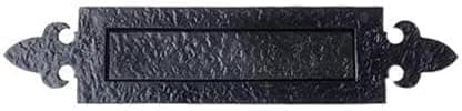 Image of Ironmongery Solutions® Black Antique Heavy Duty Cast Iron Postal Door Knocker Letter Box Plate (Fleur De LYS Design) – Traditional Front Door Letterplate with Knocker