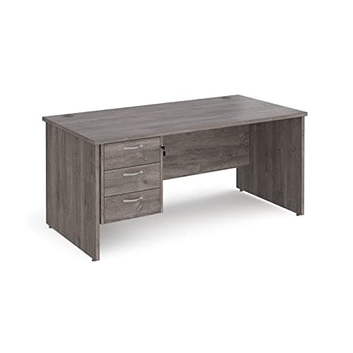 Image of Mr Office Maestro 25 straight desk 800mm deep with 3 drawer pedestal - panel end leg, Grey oak, 1600