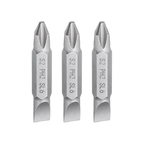 Image of sourcing map 3pcs Magnetic Double Ended Screwdriver Bit PH2/SL6 1.5" Length 1/4" Hex Shank S2 Steel Phillips Cross Slotted Flat Screw Driver Bit, Grey