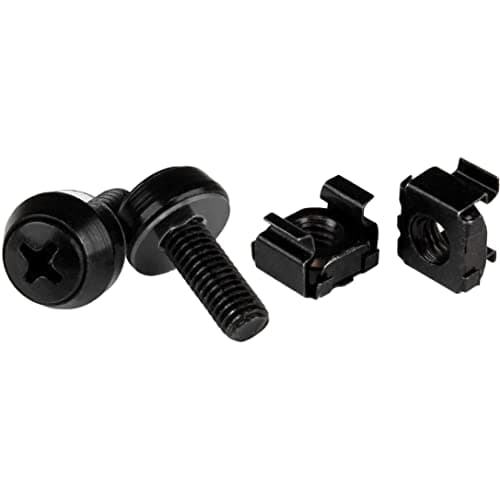 Image of StarTech.com M6 x 12mm Screws and Cage Nuts - 100 Pack - M6 Mounting Screws and Cage Nuts for Server Rack and Cabinet - Black (CABSCREWM62B)