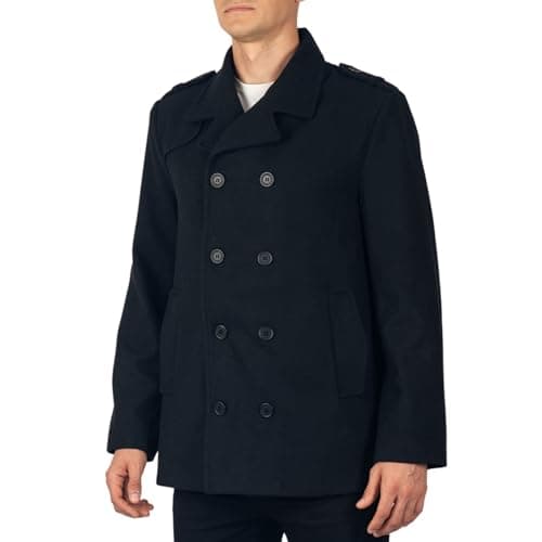 Image of alpine swiss Jake Mens Wool Pea Coat Double Breasted Jacket Black LRG