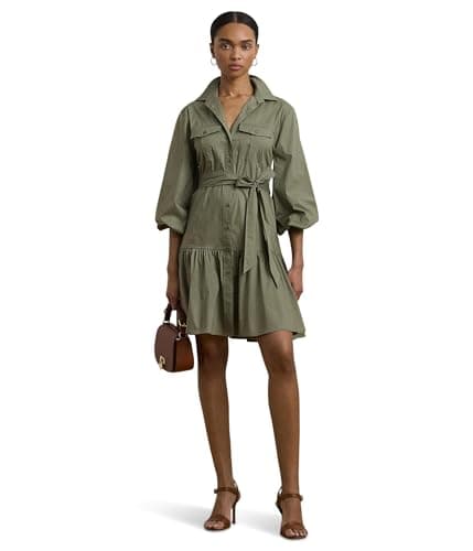 Image of Lauren Ralph Lauren Women's Reedan-Long Sleeve-Day Dress, Sage Green, 20