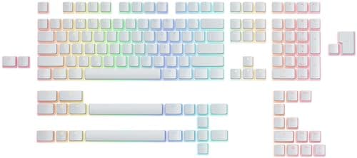 Image of GLORIOUS Gaming 145x Aura Keycaps V2 - PBT Pudding Keycaps, RGB Friendly with Transparent Fonts & Sides, PBT Material for Durability & Deep Acoustics - American QWERTY Layout - White