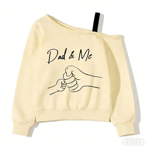 Image of Asbabiy Girls Spring Fall Long Sleeve Off Shoulder Sweatshirt Letter Graphic Casual Tops, Rib - Knit Cuffs and Hem (7 Years,Apricot)