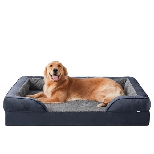 Image of JOEJOY Extra Large Dog Bed - Washable Orthopedic Dog Beds, Waterproof Removable Cover, Anti-Slip Bottom, Anti-Anxiety Pet Bed, Machine Washable, 107x81x17 cm, Grey