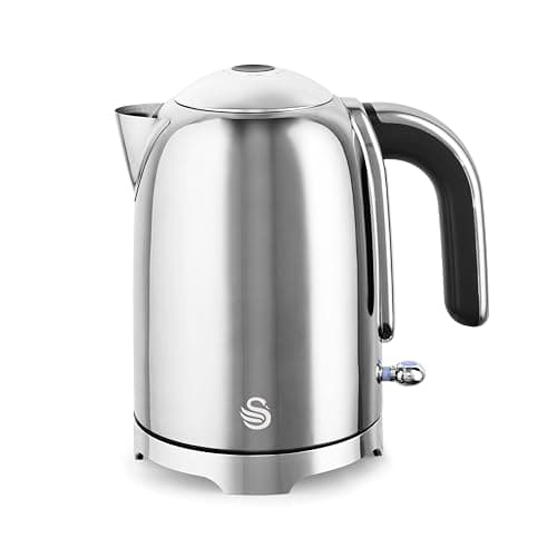 Image of Swan SK19026SS Solace Cordless Kettle, Premium Stainless Steel with a High Gloss Finish, Fast Boil, 360-Degree Base, Removable Limescale Filter, 1.7 Litres, 3000W, Stainless Steel with Chrome Trim