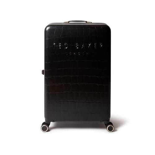 Image of Ted Baker Icon Case Large Suitcase 79cm Black Patent Croc Hard Shell 4-Wheel TSA Lock Designer Luggage Travel Bag 122L Lightweight ABS Organised Interior Stylish with Compartments