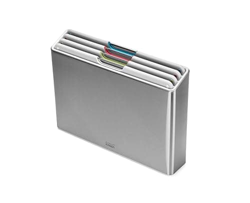 Image of Joseph Joseph Folio 4-Piece Colour Coded Chopping Board Set, Stainless Steel Slimline Case for Organised Kitchen Storage, Light Stone