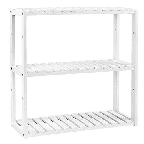 Image of SONGMICS BCB13W Bamboo Shelf, Height Adjustable, 3 Tier Shelf, 60 x 15 x 54 cm, for Bathroom, Wall, Kitchen, Books, White