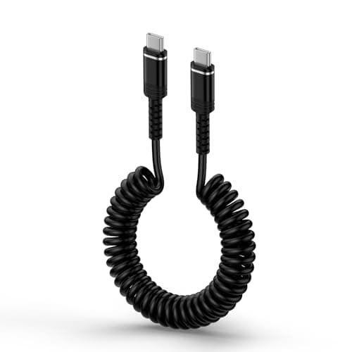 Image of Coiled USB C to C Cable for Car, Type C Retractable Samsung Phone Charger Cable Fast Charging Lead for Samsung Galaxy S26 S25 S24 Ultra S23 S22 S21 A55 5G A54 A17 A16 A15 A14 iPhone 17 Pro Max 16 15