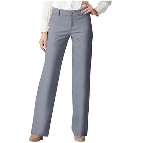 Image of Women's Straight Leg Smart Trousers Comfortable Casual Versatile Tailored Trousers with Pockets Elegant Solid Colour Formal Office Work Suit Pant Silver