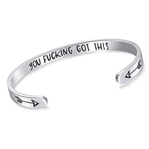Image of CERSLIMO Friendship Bracelet for Womens - Inspirational Friendship Gifts for Best Friend, Motivational Cuff Bangle for Sister Mother Teacher Gifts Bracelet Birthday Christmas, You Got This Silver