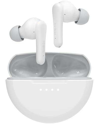 Image of Belkin SoundForm Nano 2 Bluetooth Earbuds for Kids with Built-in Microphone, 28H Battery Life, Safe 85dB Volume, IPX5 Water Resistance - Kids Bluetooth Earbuds for iPhone,iPad,Galaxy,& More -White