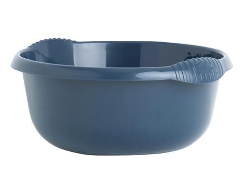 Image of Plastic Washing up Bowl 36cm Round Basin Bowls with Moulded Handles Navy Blue Multi-Purpose Kitchen Vegetable Washing Bowls Sink Tidy Organizers