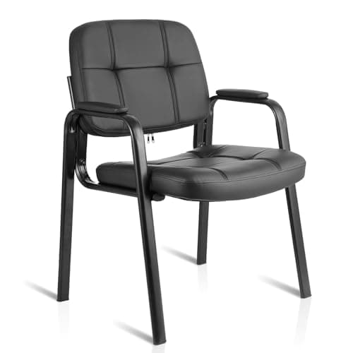 Image of CLATINA Office Reception Guest Chairs with Bonded Leather Padded Arm Rest, Ergonomic Guest Chair for Waiting Room Lobby Meeting Church Conference School, Black, 1 Pack