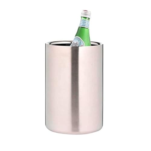 Image of VG® Brushed Premium Stainless Steel Double Wall Wine Bottle Holder Cooler Stylish & Elegant Party Barware Keeps Wine Chilled Fits Most Standard Bottles Matt Finish 12 cm W X 18 cm H