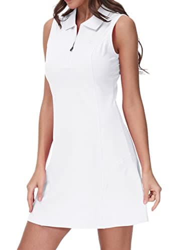 Image of JINSHI Women's Sleeveless Polo Dress Breathable Cotton Casual Sports Golf Tennis Polo Dress White Size M