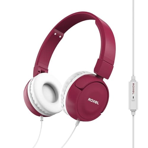 Image of Roxel RX110 Lightweight Wired Foldable Headphones with Mic & Volume Control, On-Ear Headphones, Ergonomic Design, Answer Incoming Calls, Compatible with Android and IOS Devices (Cherry Red)