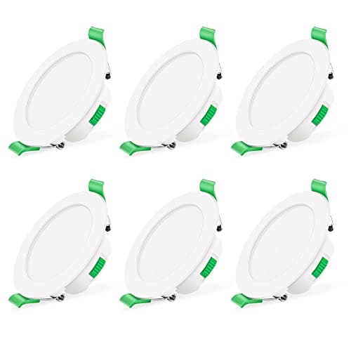 Image of ALUSSO LED Downlights Dimmable 7W IP44 Slim Recessed Ceiling Lights, 3CCT 3000K Warm 4000K Neutral 6500K Cool Adjustable Bathroom Spotlights, White, 6 Pack